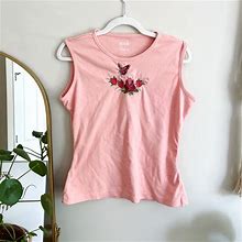 Blair Tops | Vintage Blair Pink Embroidered Tank Top With Butterfly & Roses | Color: Pink | Size: M