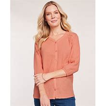 Blair Women's Easy Going Gauze Button Shirt - Orange - 2XL - Womens