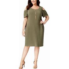 Jm Collection Womens Knot Chain Cold Shoulder Sheath Dress, Green, 3X