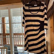 Calvin Klein Dresses | Womens Calvin Klein Black And Brown Heathered Stripes A-Line Dress Size 14 | Color: Black/Tan | Size: 14