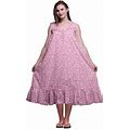 Bimba Light Pink2 Dots White Cotton Nightgowns For Women Mid-Calf Printed Sleepwear Night Dress Medium