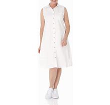 Amerimark Womens Cotton Denim Casual Dress With Collar Knee Length Dress White