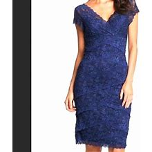 Marina Dresses | Marina Petite 6P Blue Lace Beaded Ruffle Dress | Color: Blue | Size: 6P