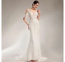 JJ's House Wedding Dress Bridal Dress Ivory Long V-Neck Mermaid 2024