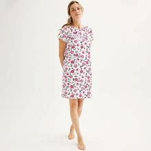 Petite Croft & Barrow® Short Sleeve Cotton Nightgown With Shirring, Women's, Size: Medium Petite, Pink