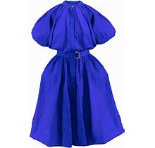 Women's Electric Blue Dress With Raglan Sleeve And Pleats | Small | Bluzat