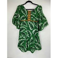 Vanessa Virginia Womens Green Leaf Print Dress Size 0 Embroidered