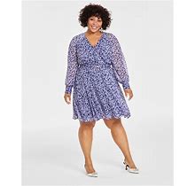 Inc Plus Size Printed Long-Sleeve Belted Mini Dress, Created For Macy's - Shirley Abstract - Size 3X