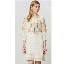 163. Anthropologie Vineet Bahl Embroidered Dress, Ivory, Size S