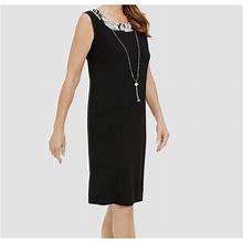 P&M Richards Dresses | P & M Richards Embellished Collar Sheath Petite Black Dress | Color: Black/White | Size: 14P