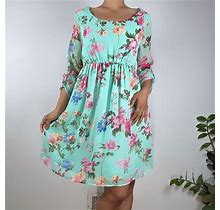 Vintage Y2k Style Pink Blush Floral Turquoise Babydoll Summer Dress /