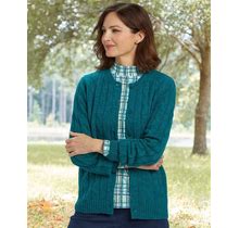 Appleseeds Women's Classic Cabled Wool Cardigan - Green - 2X - Womens