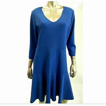 Ny Collection Women Dress S Blue A-Line Stretch Knee-Length 3/4 Sleeve