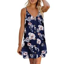 Adviicd Women's Wear To Work Dresses Women's Boho Dress Summer Mini Floral 3 4 Long Sleeve V Neck Flowy Loose Casual Beach Dresses Navy L