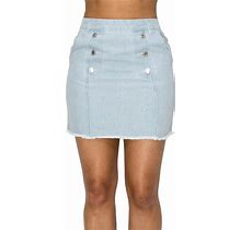 Button Frayed Denim Mini Skirt