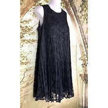 Worthington Size 4 Black Pleated Floral Lace-Overlay Tunic Dress