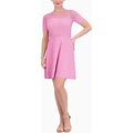 Vince Camuto Women's Jewel-Neck Ribbed Fit & Flare Dress - Pink