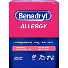 NEW Benadryl Ultratabs Go Packs Antihistamine Allergy Medicine Tablets 120 Ct