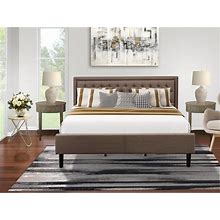 East West Furniture 3 Pc Bedroom Set - Bed Frame Brown Headboard With 2 Bedroom Nightstand - Black Finish Legs(Bed Size Option)