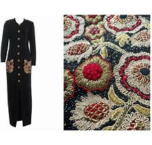 Oscar De La Renta Jackets & Coats | Vintage Oscar De La Renta Embellished Black Knit Wool Long Cardigan Coat Size 6 | Color: Black | Size: 6