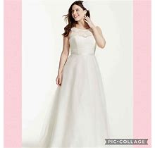 David's Bridal Illusion Lace Tank Wedding Dress Size 14