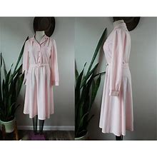 1970S Vintage Butte Dress | Size M | Vintage Light Pink 70S Casual Day Dress Long Sleeved Belted Dress Size Medium
