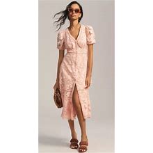 Anthropologie Blush Pink Puff-Sleeve Lace Dress Size 14