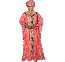 HD Women's Floor-Length Lace Kaftan Dress African Bubu Dress Boat Neck Caftan Gown Plus Size