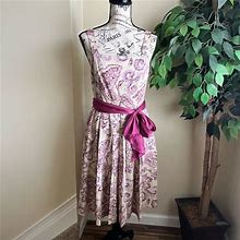 Loft Dresses | Ann Taylor Loft Abstract Print Sash Sleeveless Square Neck Dress Purple Sz 6P | Color: Cream/Purple | Size: 6P