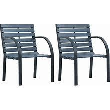 2X Solid Wood Patio Chairs Outdoor Garden Seating Furniture Brown/Gray
