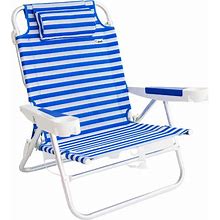 BUOY BEACH Lay Flat Beach Chair, Backpack Easy Folding Lounge Chair For Beach With Comfort Pillow, Lightweight And Sturdy Design - Blue Stripe