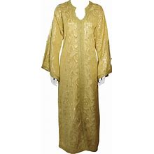 Moroccan Moorish Caftan Gown In Gold Brocade Maxi Dress Kaftan Size M To L