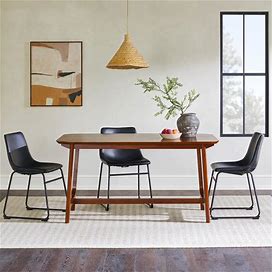 Mid-Century Walnut Solid Wood 60 in. Trestle Dining Table, Seats 6