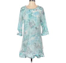 Polkadot Usa Casual Dress - Shift: Blue Floral Dresses - Women's Size Small