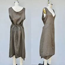 Cp Shades Dresses | Cp Shades Linen Wrap Dress - Brown Linen Sleeveless Dress - Long Dress L | Color: Tan | Size: L