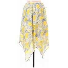Jessica London Casual A-Line Skirt Knee Length: Yellow Print Bottoms - Women's Size 14
