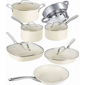 Gotham Steel Cream 12 Piece Ultra Nonstick Ceramic Cookware Set With Stay Cool Handles