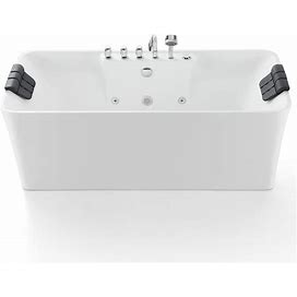 Empava 59" Freestanding Whirlpool Bathtub Rectangular With 8 Hydromassage Adjustable Water Jets Luxury Acrylic Massage SPA Soaking Bath Tub In White