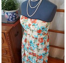 Minuet Petite Dresses | Minuet Strapless Floral Maxi Dress | Color: Cream/Gold | Size: L