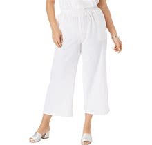 Plus Size Women's Wide Leg Linen Crop Pant By Jessica London In White (Size 16 W)