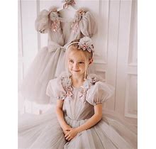 Beautiful Flower Girl Dress First Birthday Dress Grey Girl Dress Princess Dress Toddler Party Dress Fancy Dress Girl Wedding Girl Dress