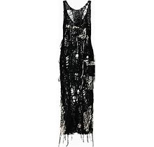 Y's - Open-Knit Cotton Dress - Women - Cotton - 2 - Black