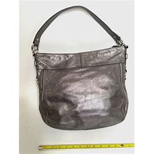 Coach Silver Metallic Shoulder Leather Handbag