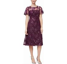 Ignite Evenings Embroidered Sequin Lace A Line Dress Wine Sz 6 $149
