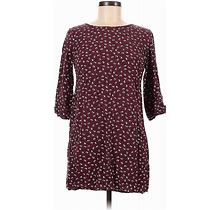 Old Navy Casual Dress Crew Neck 3/4 Sleeve: Burgundy Floral Motif Dresses - Women's Size Small Petite