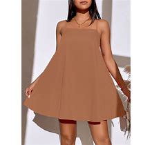 Solid Color Backless Spaghetti Strap Dress,M