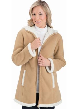Collections Etc Women's Polar Fleece Sherpa Lined Zip Up Coat Beige XX-Large