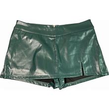 Klens Faux Leather Skort Women Large Cotton Blend Hunter Green Slit