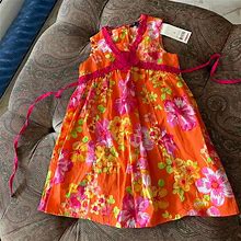 George Dresses | Girl's Orange Floral Casual Dress, Lace Up At The Back, Size 5 | Color: Orange/Red | Size: 5G