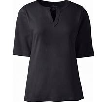 Lands' End Women's Cotton Polyester Modern Half Sleeve Splitneck - Black